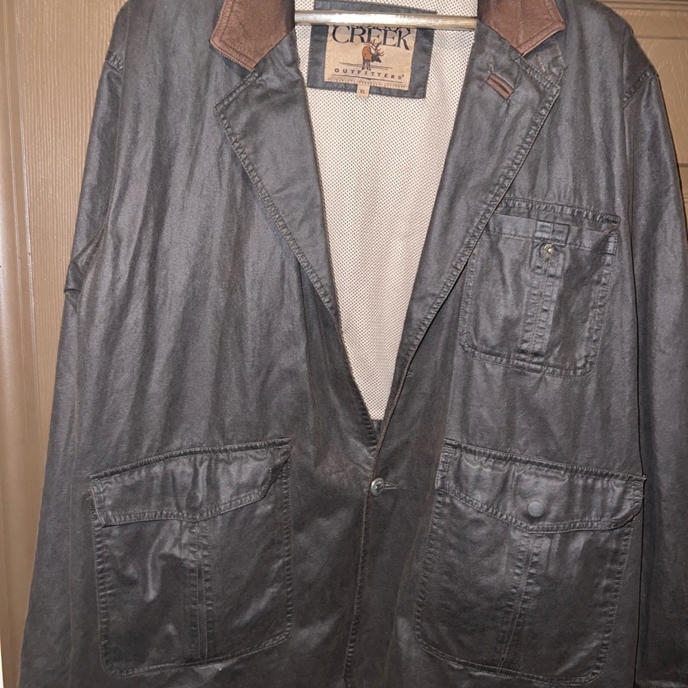 Vintage Madison Creek Cotton Canvas Hunting Blazer Navy with Brown Accents XL